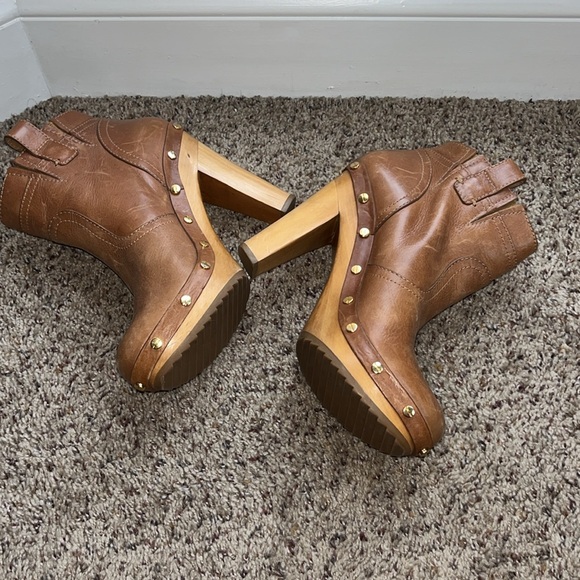 TORY BURCH Ginevra Boots Brown Leather Boho Platform Studded Ankle Bootie - Picture 7 of 12